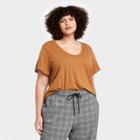Women's Plus Size Short Sleeve V-neck T-shirt - A New Day Brown