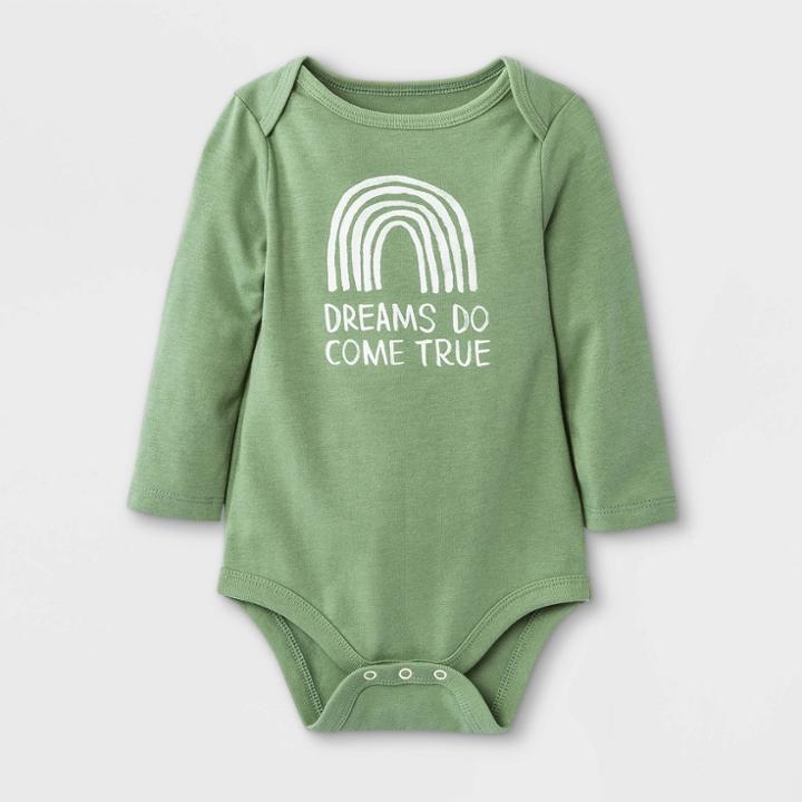 Baby Boys' 'dreams Do Come True' Long Sleeve Bodysuit - Cat & Jack Olive Green Newborn