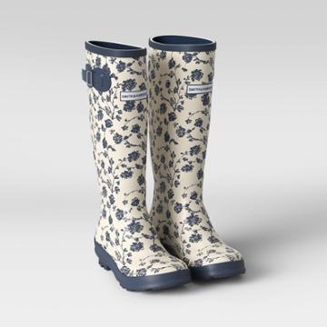 Smith & Hawken Rubber Tall Rain Boots Size 7 Floral Blue -