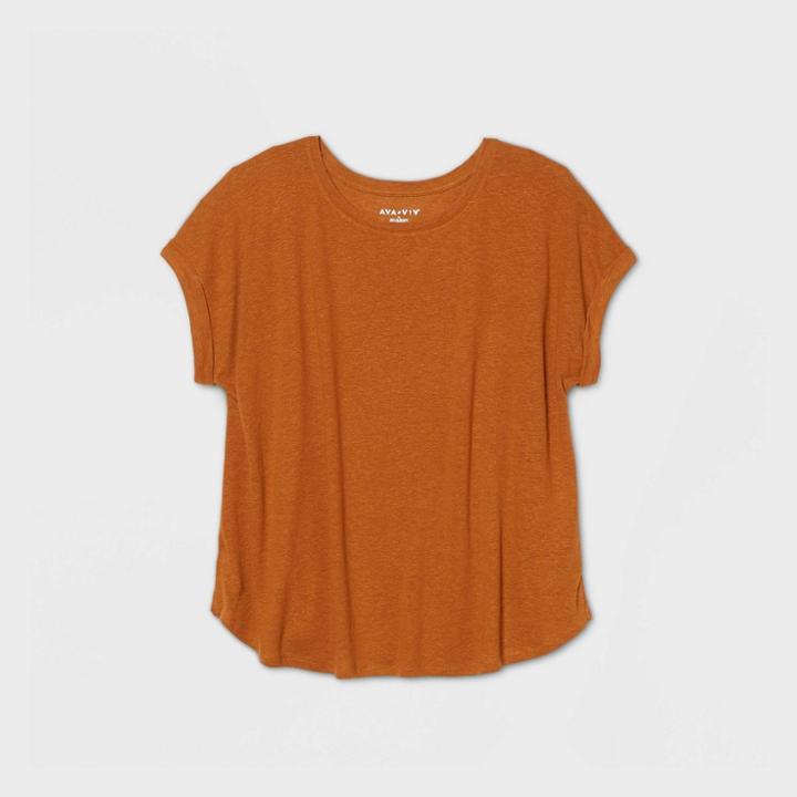 Women's Plus Size Short Sleeve Scoop Neck Linen T-shirt - Ava & Viv Orange