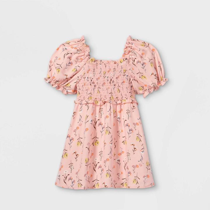 Toddler Girls' Floral Smocked Short Sleeve Dress - Art Class