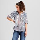 Women's Short Sleeve Border Print Peasant Top - Knox Rose Dusty Blue