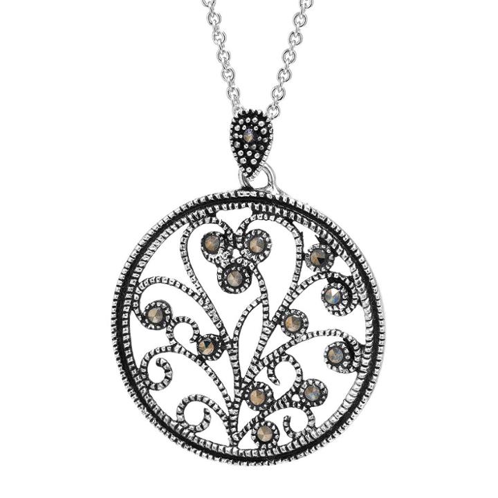 Distributed By Target Silver Plated Marcasite Filigree Pendant - 18, Brown/silver