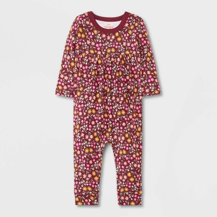 Baby Girls' Floral Long Sleeve Romper - Cat & Jack Newborn, Black