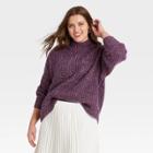 Women's Plus Size Mock Turtleneck Pullover Sweater - A New Day Purple