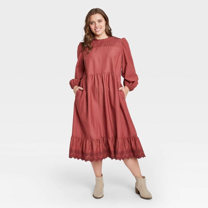 Women's Plus Size Long Sleeve Dress - Universal Thread Burgundy