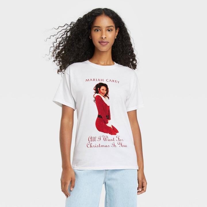 Merch Traffic Women's Mariah Carey Christmas Short Sleeve Graphic T-shirt - White