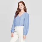 Women's Regular Fit Long Sleeve V-neck Blouse - A New Day Blue