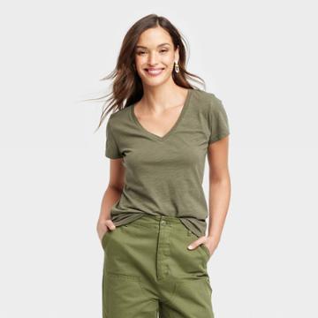 Women's Slim Fit Short Sleeve V-neck T-shirt - Universal Thread Olive Green