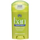 Ban Simply Clean Solid Deodorant - 2.6 Oz, Clear