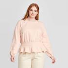 Women's Plus Size Cowl Neck Smocked Waist Knit Sweatshirt - Who What Wear Peach 1x, Women's, Size: