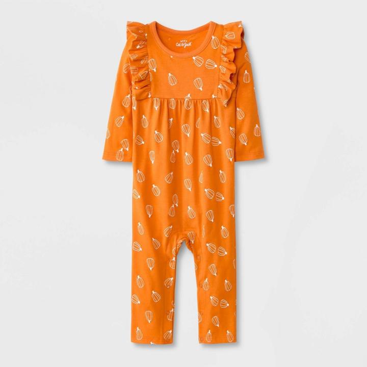 Baby Girls' Pumpkin Ruffle Pants Romper - Cat & Jack Orange Newborn