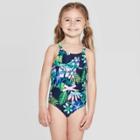 Target Toddler Girls' Belted Waist Tropical One Piece Swimsuit - Green
