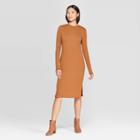Women's Long Sleeve Crewneck Essential Knit Midi Dress - Prologue Brown M, Women's,