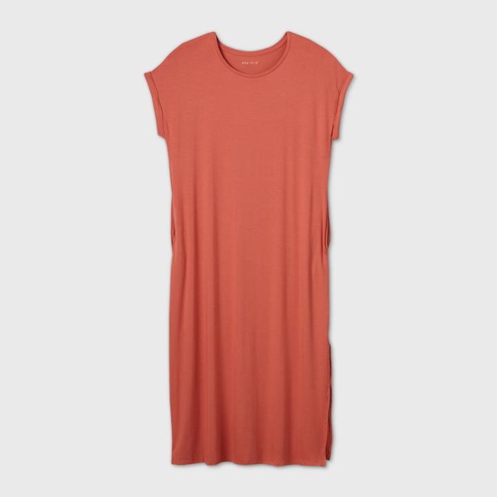 Women's Plus Size Short Sleeve Maxi T-shirt Dress - Ava & Viv Wave Red X, Women's, Blue Red