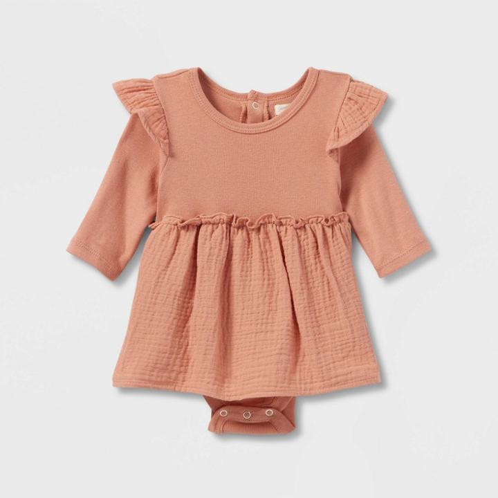 Grayson Collective Baby Girls' Woven Skirted Bodysuit - Rust Brown