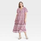 Women's Plus Size Floral Print Short Sleeve Dress - Knox Rose Red