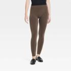 Women's High-waist Cotton Seamless Fleece Lined Leggings - A New Day Heather Brown