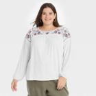 Women's Plus Size Long Sleeve Embroidered Knit Top - Knox Rose Ivory