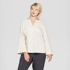 Women's Plus Size Long Sleeve V-neck Blouse - Prologue Cream