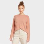 Women's Long Sleeve Linen T-shirt - A New Day Blush Pink