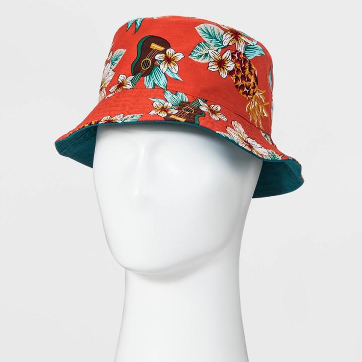 Men's Floral Print Bucket Hat - Original Use Red