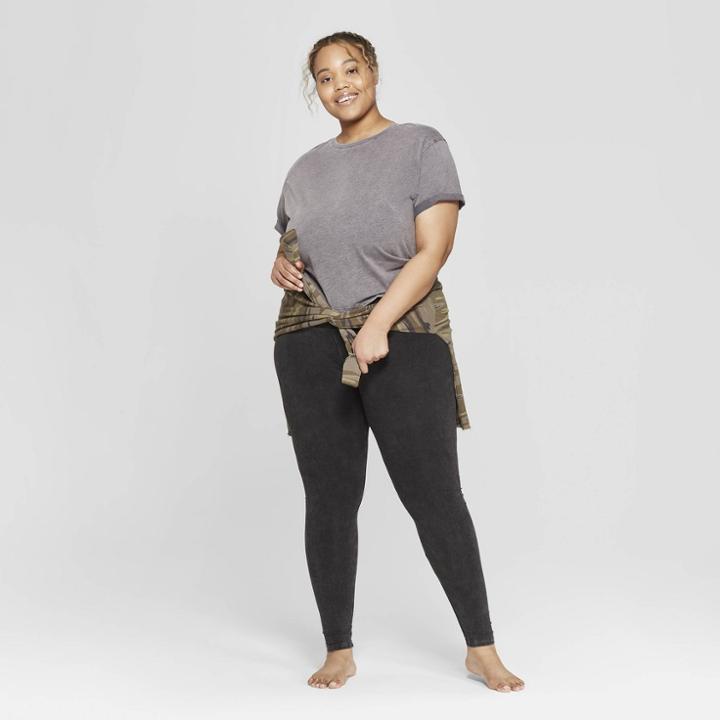 Women's Plus Size Short Sleeve Cropped Lounge T-shirt - Colsie Charcoal (grey)