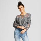 Women's Floral Print Embroidered Tie Sleeve Top - Knox Rose Black