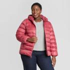Women's Plus Size Hooded Puffer Jacket - Ava & Viv Pink X