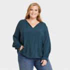 Women's Plus Size Long Sleeve Blouse - Knox Rose Teal Blue