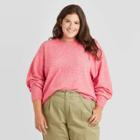 Women's Plus Size Slouchy Crewneck Pullover Sweater - A New Day Pink