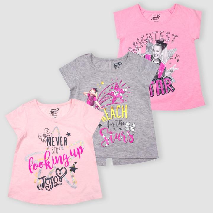Toddler Girls' Nickelodeon Jojo Siwa 3pk Short Sleeve T-shirts - Pink/gray