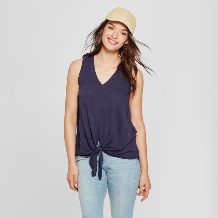 Women's Tie Front Tank Top - Universal Thread Navy (blue)