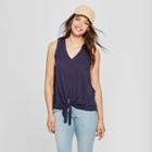 Women's Tie Front Tank Top - Universal Thread Navy (blue)