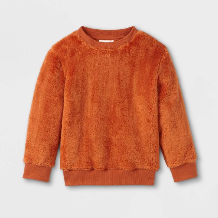 Toddler Boys' Sherpa Crew Neck Pullover Sweatshirt - Cat & Jack Orange