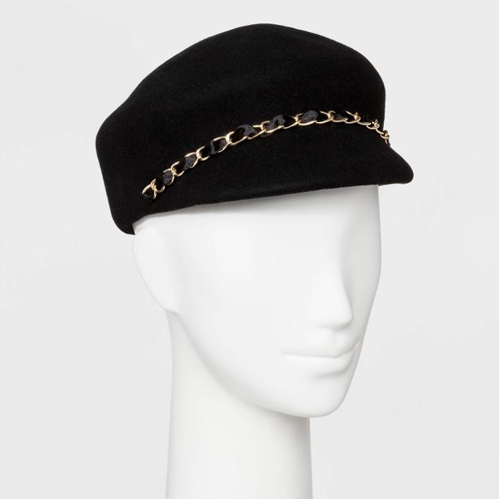 Women's Chain Trim Felt Newsboy Hat - A New Day Black,