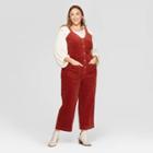 Women's Plus Size Sleeveless V-neck Corduroy Jumpsuit - Universal Thread Brown