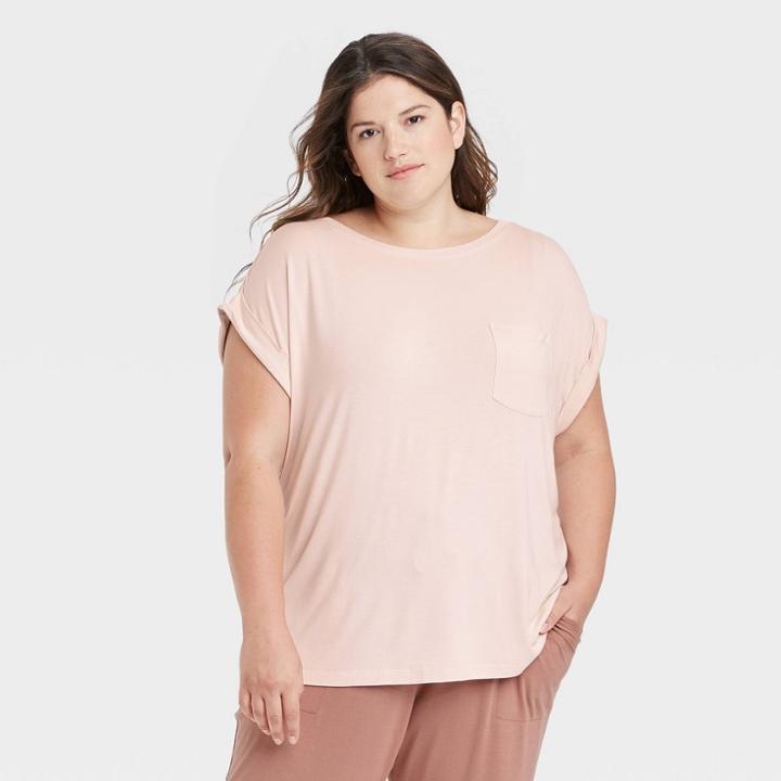 Women's Plus Size Beautifully Soft Short Sleeve Sleep T-shirt - Stars Above Pink