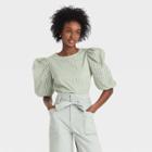 Women's Short Puff Sleeve Eyelet Top - A New Day