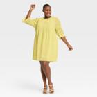 Women's Plus Size Dash Print Puff Elbow Sleeve A-line Dress - Who What Wear Yellow