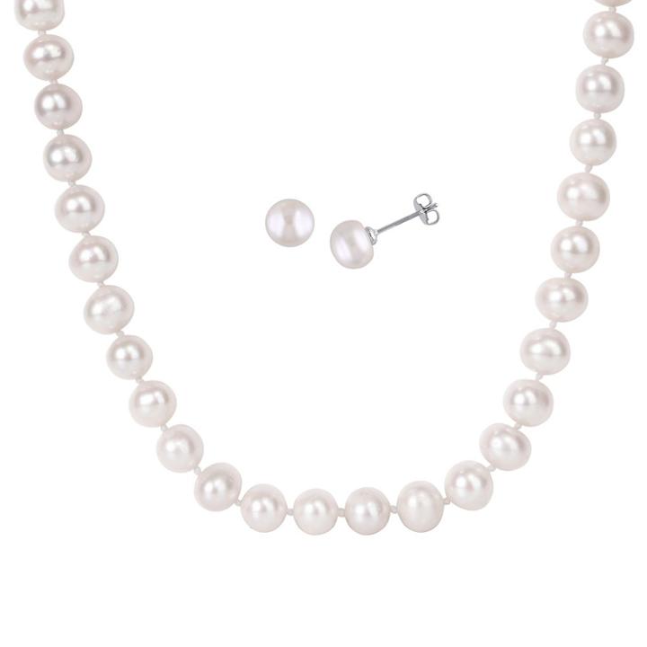 Allura 9-10mm Freshwater Cultured Pearl Necklace And 8-9mm Freshwater Cultured Pearl Earring