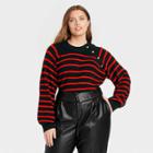 Women's Plus Size Crewneck Button Detail Pullover Sweater - Who What Wear Black
