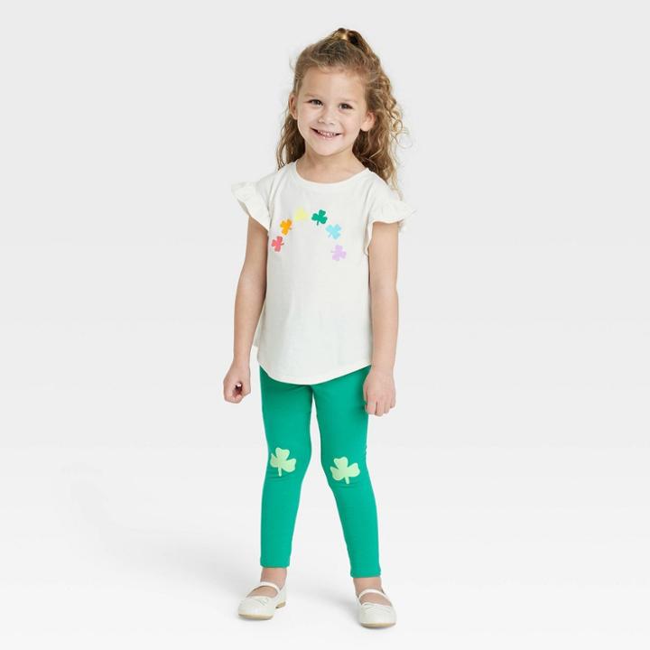 Toddler Girls' Rainbow Clover Top & Leggings Set - Cat & Jack Cream