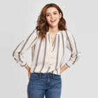 Women's Striped Flutter Long Sleeve Round Neck Button-front Tunic Blouse - Universal Thread Gray Xs, Women's,