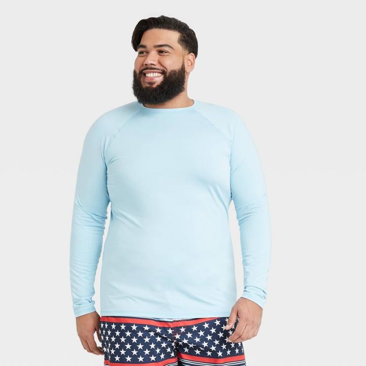 Men's Big & Tall Regular Fit Long Sleeve Rash Guard Swim Shirt - Goodfellow & Co Turquoise