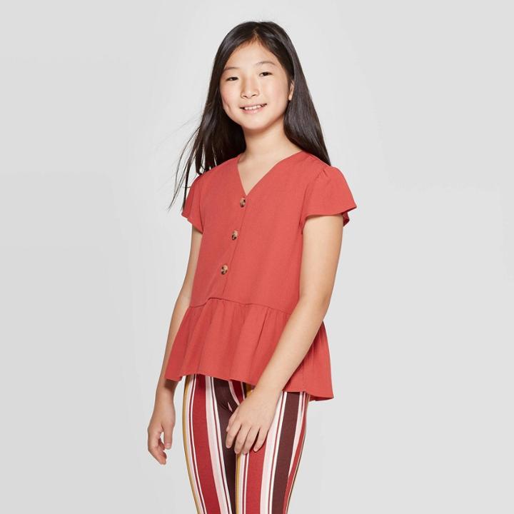 Petitegirls' Short Sleeve Ruffle Top - Art Class Orange