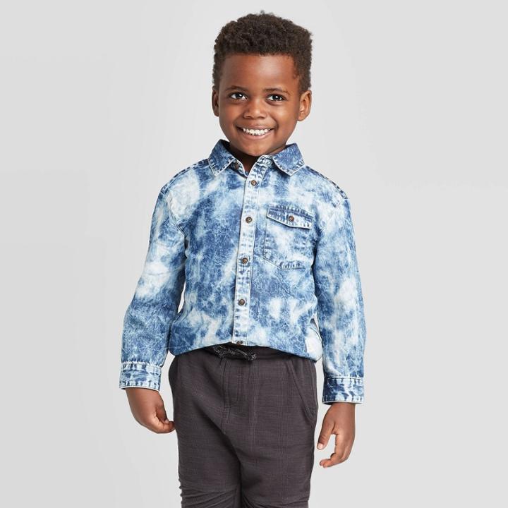 Toddler Boys' Washed Denim Button-down Shirt - Art Class Blue 12m, Toddler Boy's