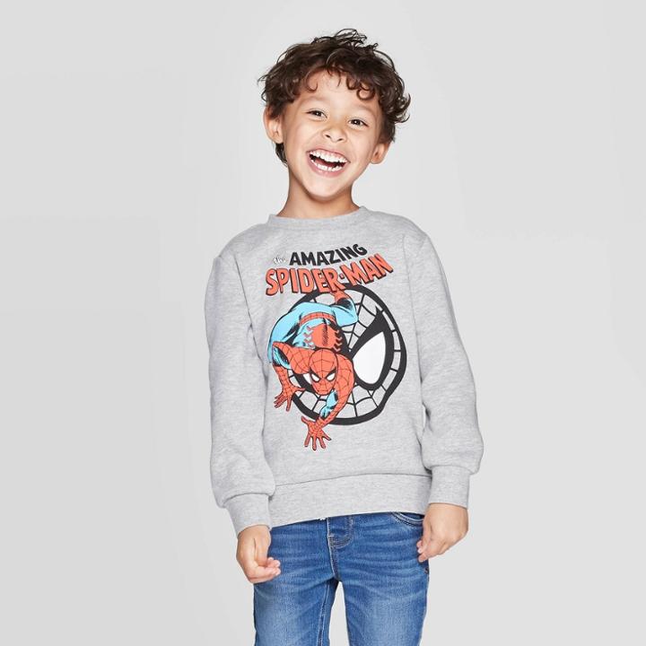 Marvel Toddler Boys' Spider-man Crew Fleece Sweatshirt - Gray 5t, Boy's,