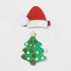 No Brand Santa Glitter Faux Leather Hat And Christmas Tree With Gems Hair Clips And Pins