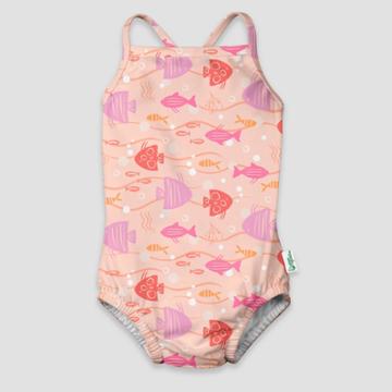 Green Sprouts Toddler Girls' One Piece Swimsuit With Built-in Absorbent Reusable Swim Diaper - Coral